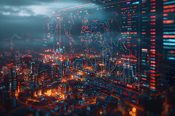 Fototapeta premium Futuristic City with Digital Network and Intricate Grid Structure