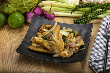 Roasted Thai eggplant with onion