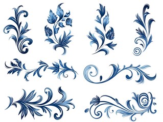 set of floral elements, sketch, color