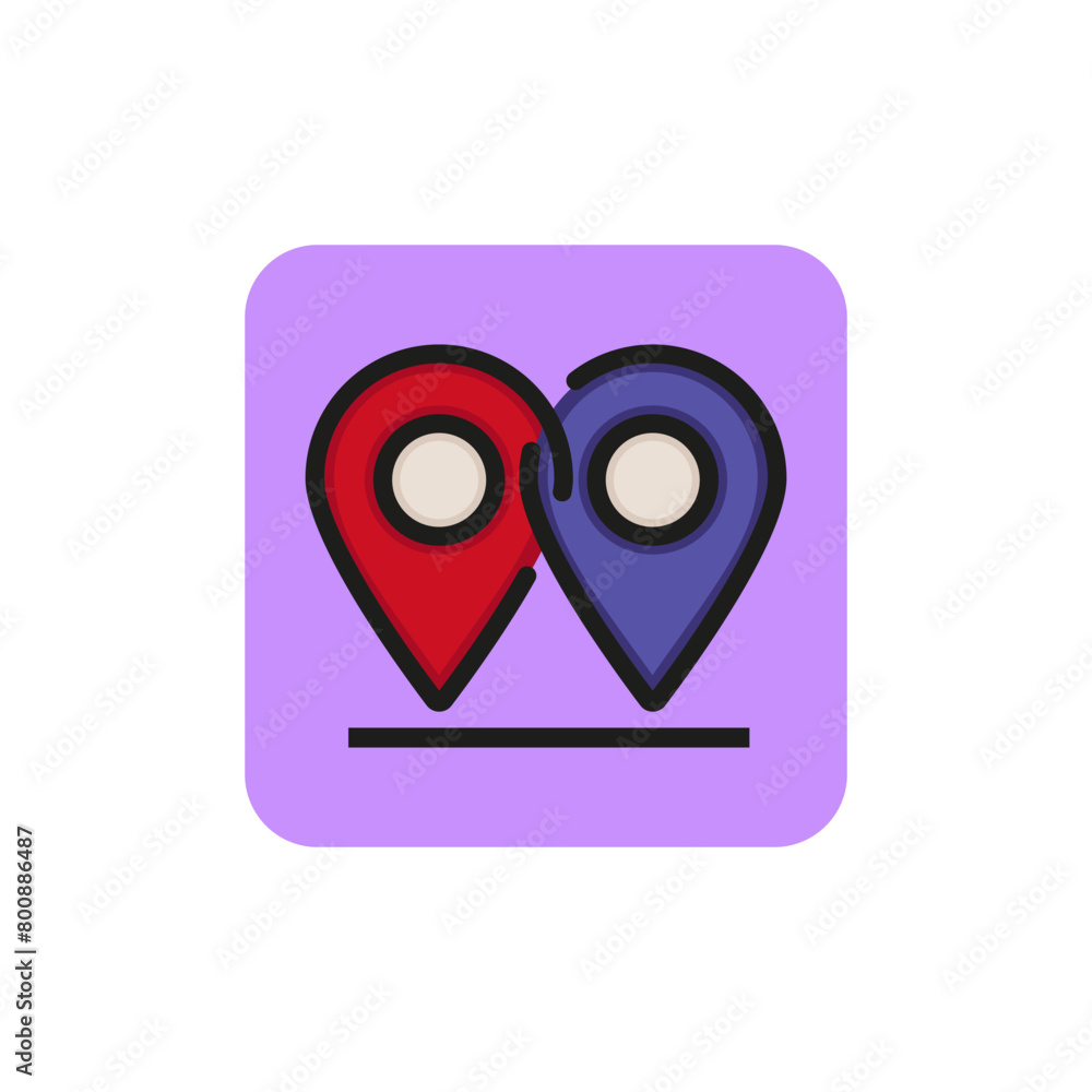 Poster line icon of two map pointers. route, relocation, emigration. location concept. can be used for topi