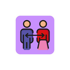 Line icon of arrow between man and woman. Gender equality, transgender, couple. Relationship concept. Can be used for topics like family, human rights, communication