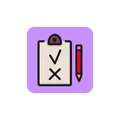 Line icon of paper with cross and tick signs. Report with analysis, application form, vote paper. Document concept. Can be used for topics like business, accounting, marketing