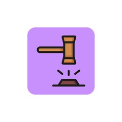 Line icon of gavel hitting on block. Sentence, trial, auction. Court concept. Can be used for topics like legislation, law, judicial system