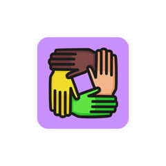Line icon of joined hands. Teamwork, community, support. Team concept. Can be used for topics like business, social community, charity