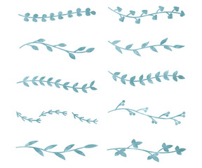 水彩風の植物装飾フレームセット、テキスト装飾素材、デコレーション