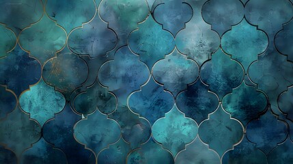 Moroccan Blue and Green Ceramic Mosaic Tiles. Marrakech Abstract Pattern. Vibrant Turquoise Wall Texture Background.