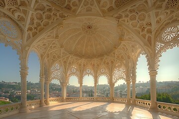 Neoclassical Architecture Dome: Intricate Carvings & Windows with Cityscape View