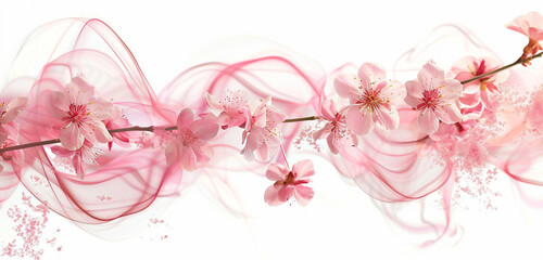 Spring blossom pink wave flow, delicate and floral spring blossom pink wave isolated on white.