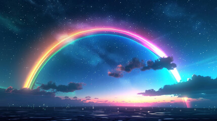 Prismatic rainbows of digital light, arching across the expanse of the night sky like bridges to distant realms.