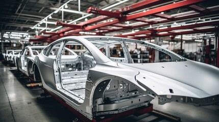 Naklejka premium Close-up of electric vehicle mass production line with advanced manufacturing technology