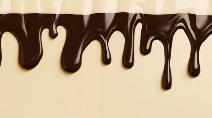 Chocolate dripping light yellow and dark beige background. World Chocolate Day concept. Sweet chocolates perfect for valentines day background.
