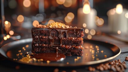 Fototapeta na wymiar A decadent and indulgent chocolate dessert, with layers of rich cake background. World Chocolate Day concept. Sweet chocolates perfect for valentines day background. 