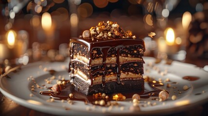 A decadent and indulgent chocolate dessert, with layers of rich cake background. World Chocolate...