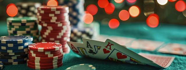 Obraz premium Casino with casino chips in the background, Generative AI,
