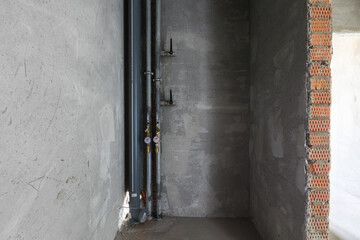 interior of the apartment without decoration in gray colors. rough finish