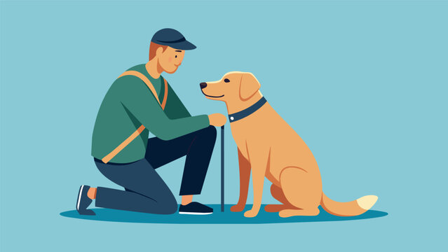 A poignant drawing of a lone veteran and their service dog highlighting the bond between man and animal and the healing power of companionship.. Vector illustration