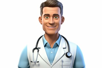 Fototapeta premium A male doctor with a stethoscope around his neck is smiling at the camera.