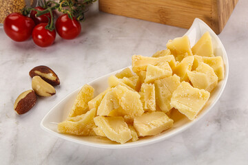 Crushed parmesan cheese in the bowl