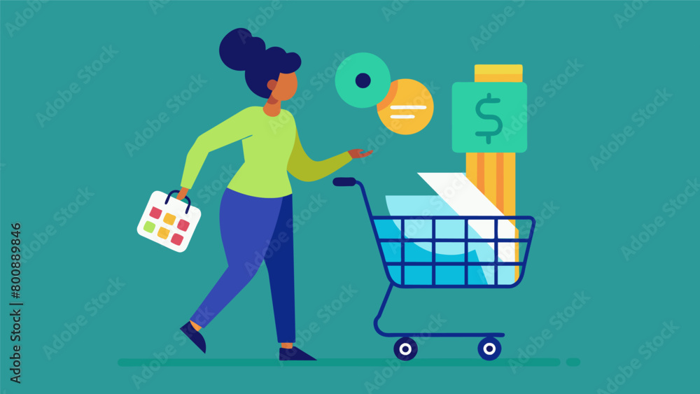 Poster a person with a calculator in hand adding up the cost of each item in their cart to stay within thei