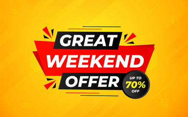 Weekend offer Sale banner vector design template. Weekend offer discount banner, Discount Sale label and promotion offer.