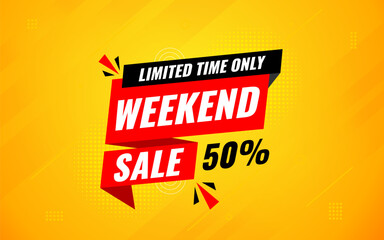 Weekend offer Sale banner vector design template. Weekend offer discount banner, Discount Sale label and promotion offer.