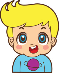 Variation of kids face from any race. Causasoid europeans race emoticon. Avatar of boy and girl kids.