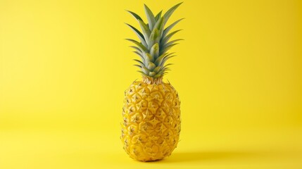 Single pineapple on yellow background