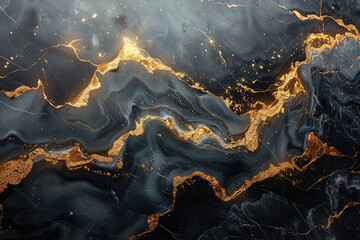 Abstract dark marble texture with golden veins. Created with Ai