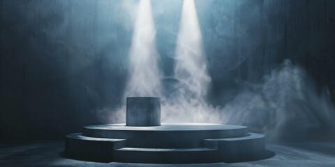 Dark and mysterious empty stage with spotlight and smoke