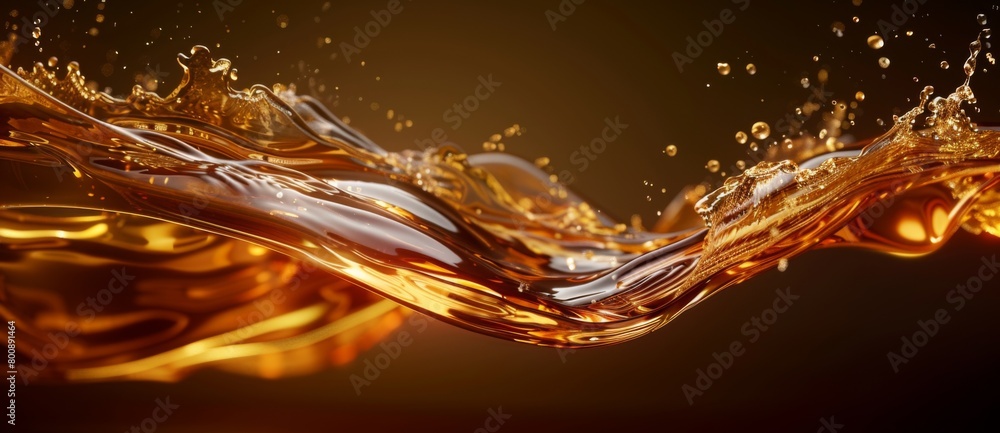 Poster 3d rendering of fluid wave with liquid gold and brown background