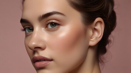 Fototapeta premium In a close-up shot, the focus is on the luminous and healthy skin of a beautiful woman, radiating with natural beauty.