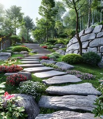 Obraz premium Stone path in a beautiful garden