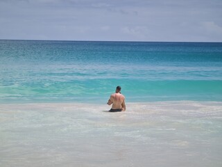 Baie Beau Vallon - tropical beach on island Mahe in Seychelles