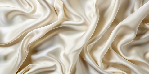 Obraz premium Close-up of rippled cream silk fabric with a soft focus