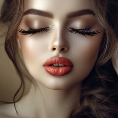 glamorous makeup with fake eyelashes and red lipstick