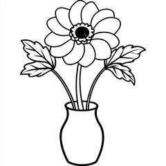 Obraz premium Anemone flower on the vase outline illustration coloring book page design, Anemone flower on the vase black and white line art drawing coloring book pages for children and adults