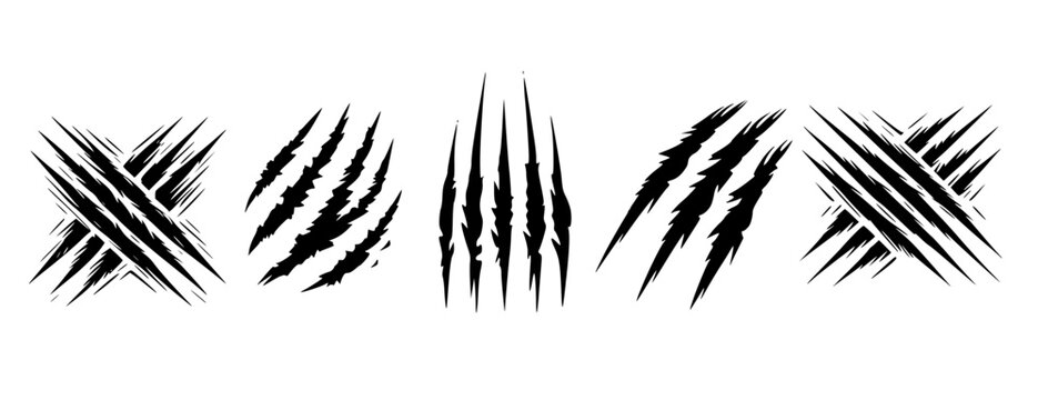 vector icon set of animal claw mark or scratches (eps) on  white background. animal, danger, attack, monster, wild, damage, dangerous etc concept. 
