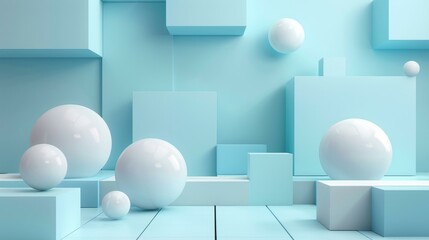 3D rendering of geometric shapes with soft pastel colors