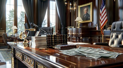 A nice wooden executive desk with congressional bills