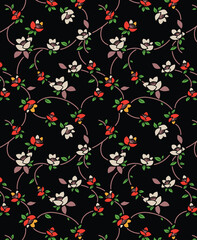 Japanese Wild Flower Vine Vector Seamless Pattern