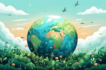 lush green earth with plants and flowers