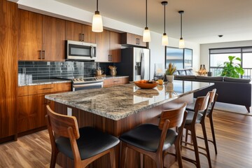 Walnut Kitchen Island With Seating And Living Room