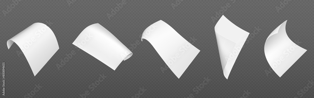 Aufkleber 3d white fly paper sheet. fall isolated document. blank falling realistic letter set mockup. curl of