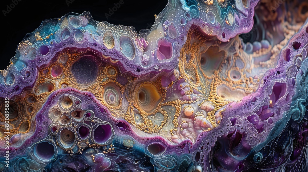 Poster a high-resolution image capturing the histological features of the urinary bladder wall, including t