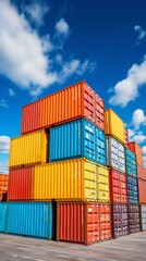 Cargo containers stacked in a colorful arrangement