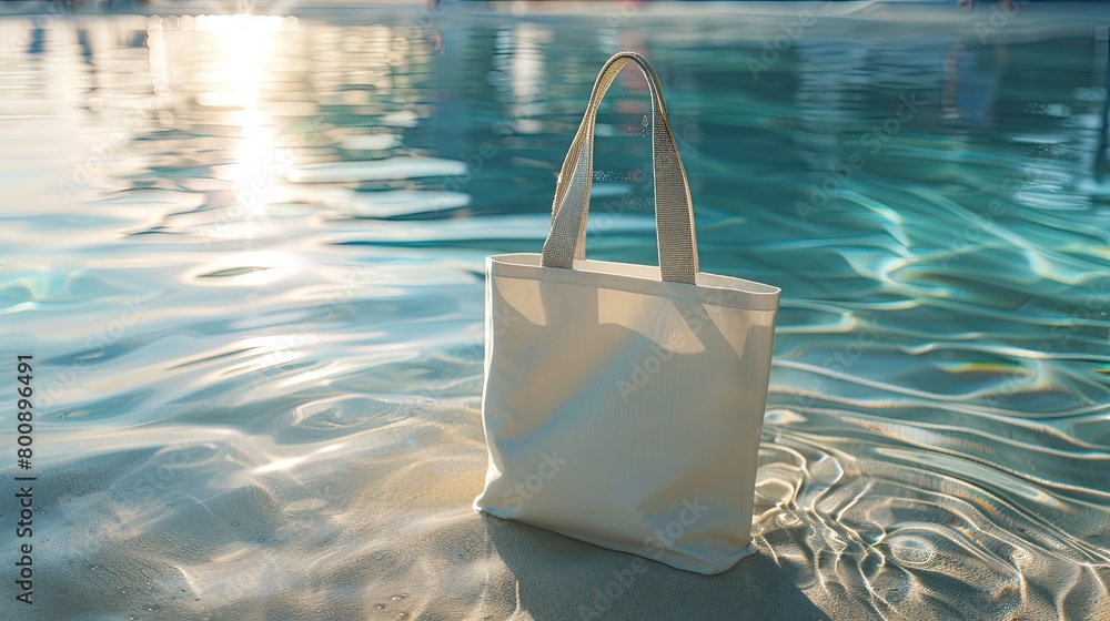 Wall mural Serene White Tote Bag Submerged in Poolside Water