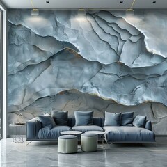 Fototapeta premium Blue and Gray Marble Texture with Golden Veins
