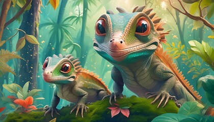 Fototapeta premium lizard in the middle of a beautiful tropical forest