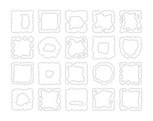 Cumulus cloud decorative frame. Coloring Page. Weather decoration. Vector drawing. Collection of design elements.