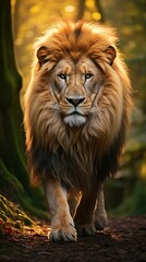 Obraz premium Lion walking in the forest